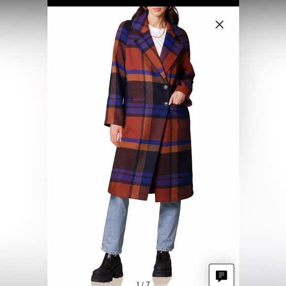 Navy rust plaid coat - Picture 1 of 8